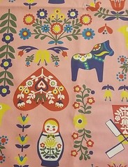 Pink Holland Oxford Cloth, Lg. 74″x46″ Trefle Kokka,Matryoshka, Russian, Japan