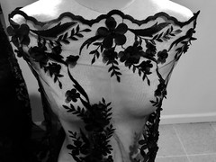 Black 3D Flower Beaded Embroidered Mesh Lace Fabric 50” Wide 1 Yard