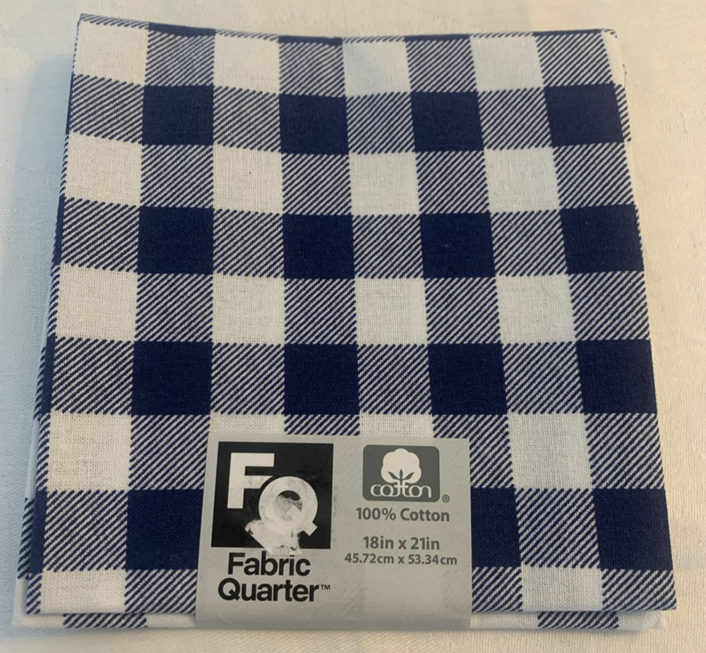 Cotton Fabric Fat Quarter Blue white large check for Quilting Crafts gingham