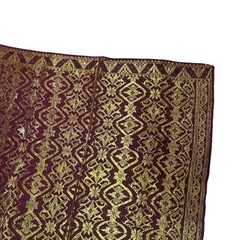 Indonesian Songket Sarong 39×68 Gold Thread Metallic Brocade Maroon