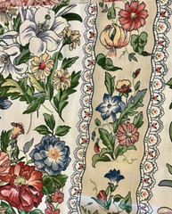 VTG Chintz Polished Cotton Multicolored Florals Ribbon w/ Lace Stripe 6½X 64″