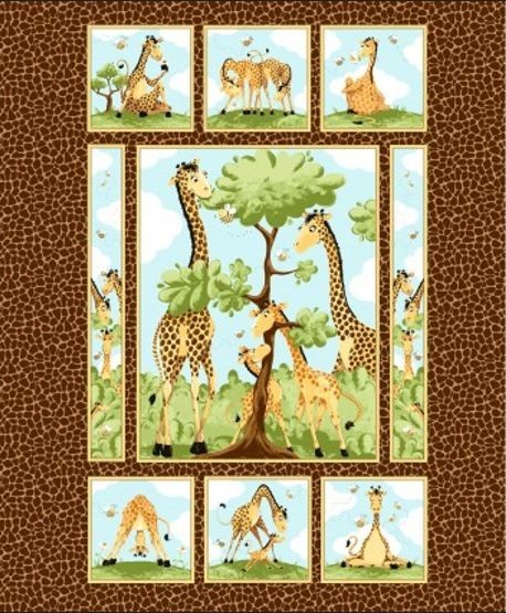 36″ X 44″ Panel Zoe the Giraffe Safari Quilt Multicolor Cotton Fabric D683.93