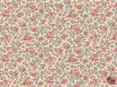 Beige Pink Blue COUNTRY FLORAL: 100% Quilting Cotton Fabric, By the Yard