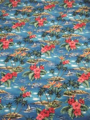 Hawaiian Tropical Island Palm Trees Hisbiscus & Bird of Paradise cotton fabric