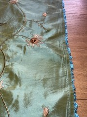 FAUX SILK FLOWERS EMBROIDERED~DRAPERY UPHOLSTERY Sold By The Yard – Green / Blue