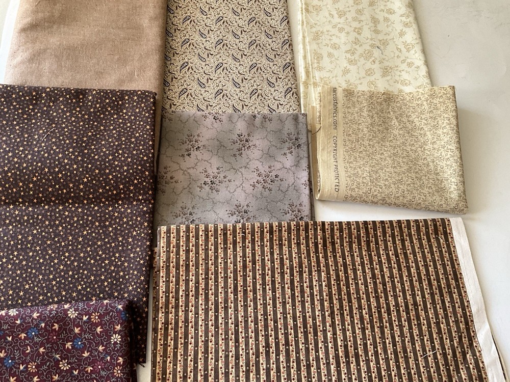 Quilting Sewing Crafts Material Lot Andover #4262 Browns Burgundy Floral Solid