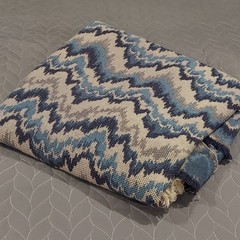 Upholstery Fabric Chevron Flame Stitch Tapestry Blue Ivory Navy 2.944 yards VTG