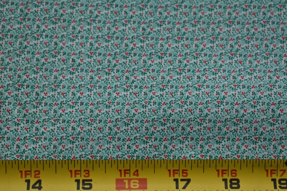 By 1/2 Yd, Vintage, Green & Red Calico on White Quilt Cotton, Marcus, N6443