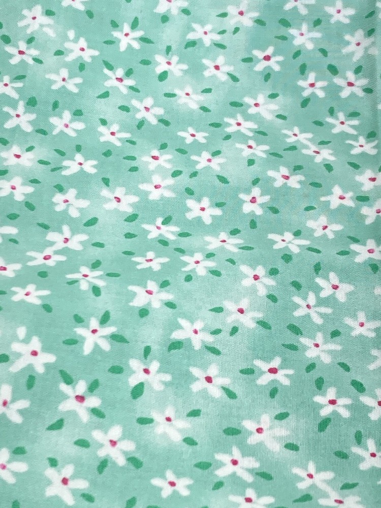 Small White Flowers Red Centers on Fresh Mint Green BTY Spectrix Cotton Fabric