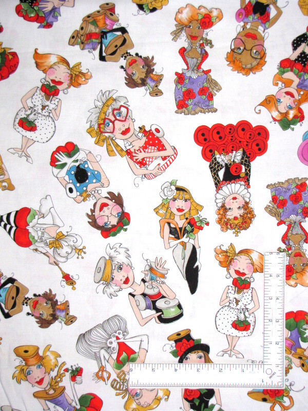 Loralie Sewing Lady Fabric By The Yard White Sew Curious Loralie Designs Cotton