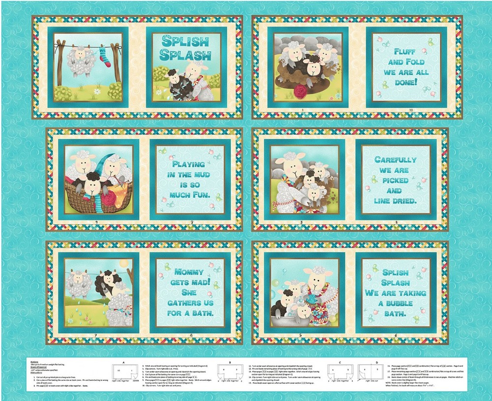Henry Glass & Co ~ Splish Splash Bubble Bath 100% Cotton Soft Book Fabric Panel