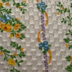 Vintage Fabric Sewing Craft Knit Small Flowers White Yellow Green 2.33 Yards