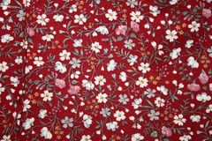 WHITE AND PINK FLOWERS ON MAROON BY JOAN KESSLER – 100% COTTON FABRIC