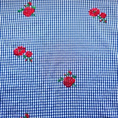 Gingham with Embroidered Roses Polycotton Fabric 56″ By The Yard