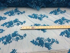 Elegant Turquoise Hand Beaded Mesh Lace.Wedding/Bridal Beaded Fabric.36x50inches