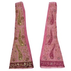Sanskriti Saskriti Vintage Design Net Mesh Fabric Hand Beaded Pink Patch Work De
