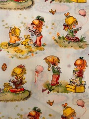 Darling 70s Girls With Cats Manes Holly Hobbie Inspired 45” Wide 7 Yards Fabric