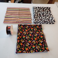 Lot of Halloween Quilt Fabric Sewing Remnants & Vintage Ribbon- Cranston, JOANN