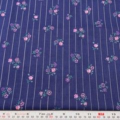 Vintage Wamsutta Florals & Stripes Blue Cotton Blend Fabric by the HALF YARD