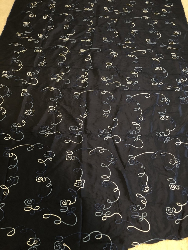 Midnight Blue Iridescent Silk Taffeta Fabric 60” X 80” With 3 D Details