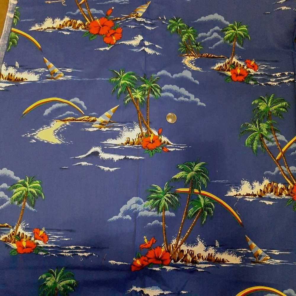 HAWAIIAN Fabric Palm Sailboat Waves Rainbow TRANS PACIFIC TXTILE COTTON 40 X 80″