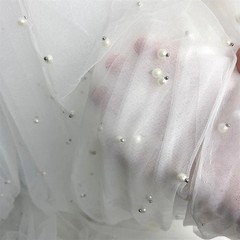 50x155cm Pearl Mesh Tulle Fabrics for DIY Sew Wedding Dress Robe Floral Backdrop