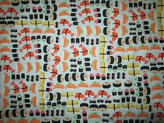 Sushi Fish Realistic Food Aqua Cotton Fabric FQ