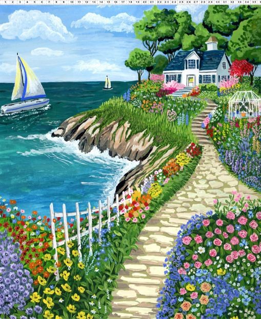 36″ X 44″ Panel Cottage Dreams Home Sailboats Multicolor Cotton Fabric D485.62