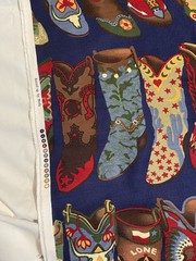 Vtg Barkcloth 2 1/2 Yds 54” W Round Up By Moda Western Boots Fabric Sew Blue NEW