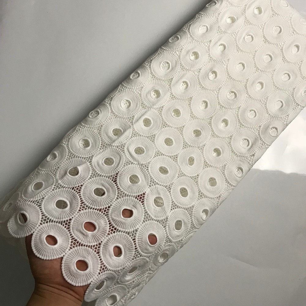White Cord Lace Fabric Embroidery Mesh Cotton Craft Material 5 Y African Guipure