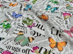 Butterfly & Newspaper Digital Print Fabric Home Decor Curtain Cushion 140cm Wide