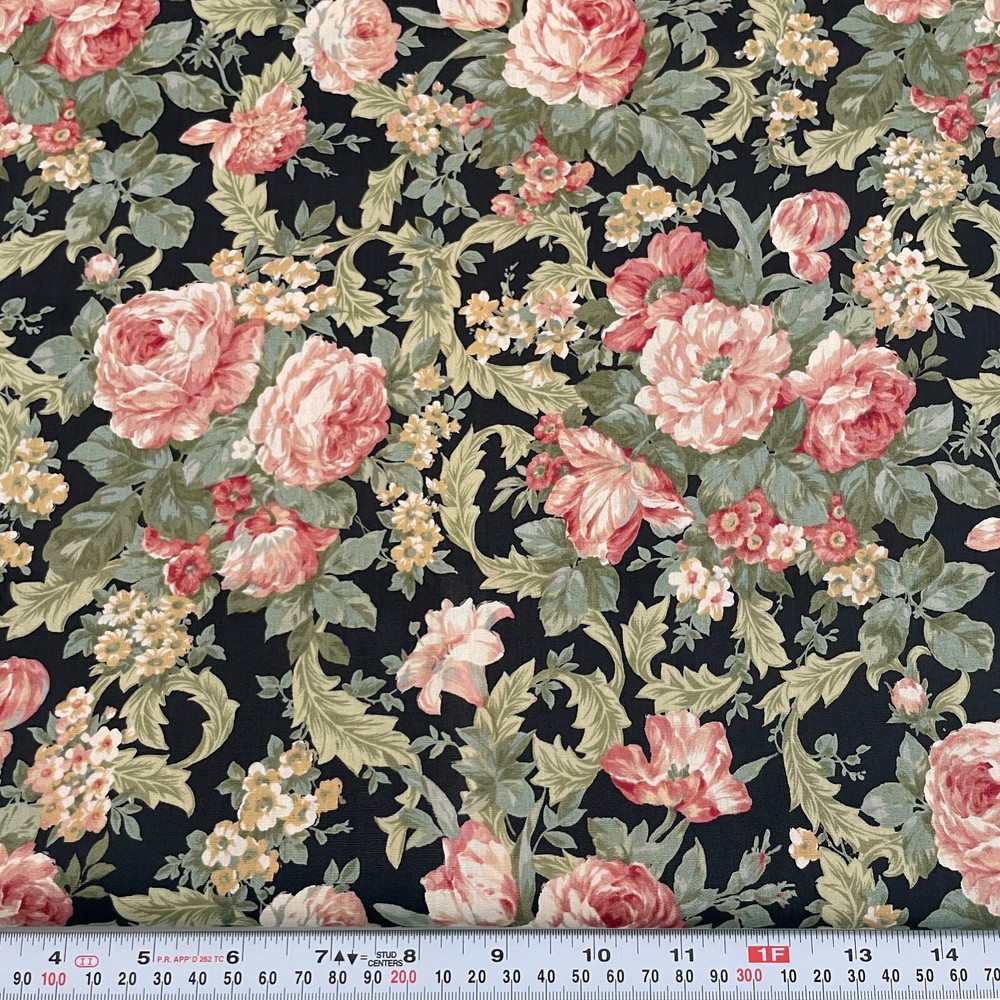 Jenelle by Moda Florals on Black Cotton Fabric by the Half Yard 18″ x 44″
