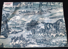 CARLETON V La Chasse in Blue 13 3/4 x 19″ Cotton Fabric Sample w/Dogs & Horses