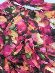 Ikat Floral Sheer Polyester Chiffon Fabric Magenta Multi 61” W X 2.33 yds (84”)