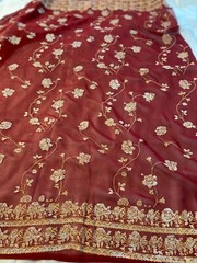 Border design chiffon sari fabric remnant wine color/silver glitter 1 yd 26″x44″
