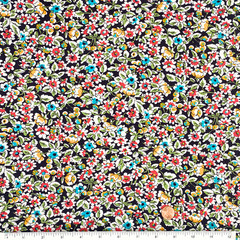 Red Blue Green Floral Cotton Fabric: Colorful Vintage Inspired Material 58 “W