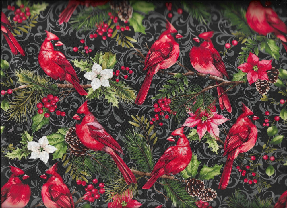 100% cotton Christmas fabric Feathers & Flourish – Cardinals” by Studio E