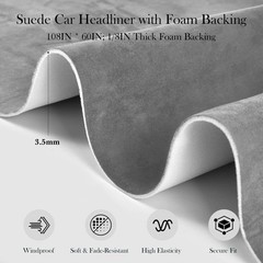 Suede Headliner Fabric Grey 108 x 60 Inch Foam Backed Car Truck Interior
