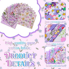 42Pcs Purple Charm Packs for Quilting, 5×5 Inch Floral Cotton Purple Fabric Squa