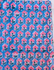 3 Yards Fabric Indian Blue Floral Hand Block Print Cotton Fabric Sewing Fabrics