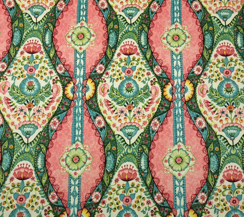 COVINGTON LALITA BLOSSOM PINK D4175 FLORAL STRIPES MULTIUSE FABRIC BY YARD 54″W