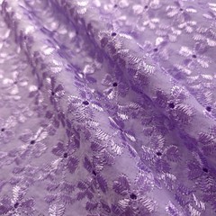 Lilac Purple Polycotton Eyelet Fabric Embroidered Floral Scalloped 40″ 190 GSM