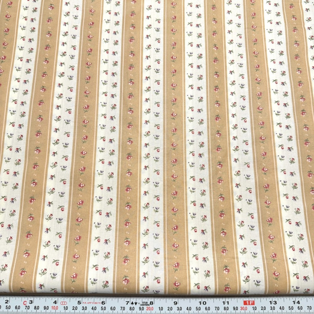 Vintage Striped Florals Fabric Country Polished Cotton Blend by the HALF YARD