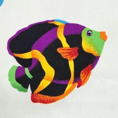 VTG VIP Cranston Tropical Aquarium Fish Bright On White Cotton Fabric 2 YD x 45″