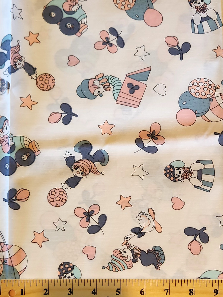 1/2 Yard Precious Moments Circus Clowns Balloon Poly Cotton Blend Fabric
