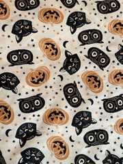 New Joann Halloween Cotton Fabric Black Cats Owls Pumpkins 43” x 140” 3.9 Yds