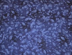 VTG. BLANK TEXTILES, Batik-Style Leaf Print on Mottled Blue – By The 1/2 Yd.