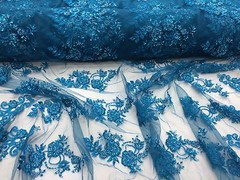 Elegant Turquoise Hand Beaded Mesh Lace.Wedding/Bridal Beaded Fabric.36x50inches