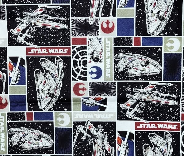 Star Wars Movie Millennium Falcon Red Blue Black Block Cotton Fabric YOU PICK