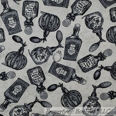 BonEful Fabric FQ Cotton Quilt VTG Black Victorian Perfume Bottle Old World SALE